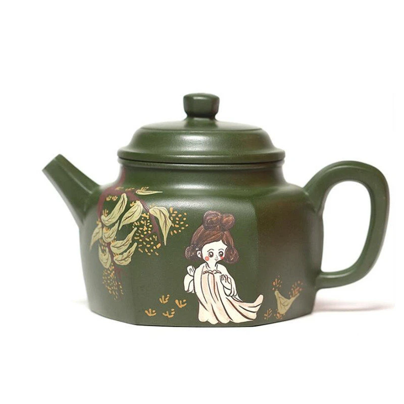 

220 мл Аутентичные исинские фиолетовые глиняные чайники ручной работы шестиугольный чайник НЕОБРАБОТАННАЯ руда чайник из зеленой глины китайский чайный набор Zisha чайный набор