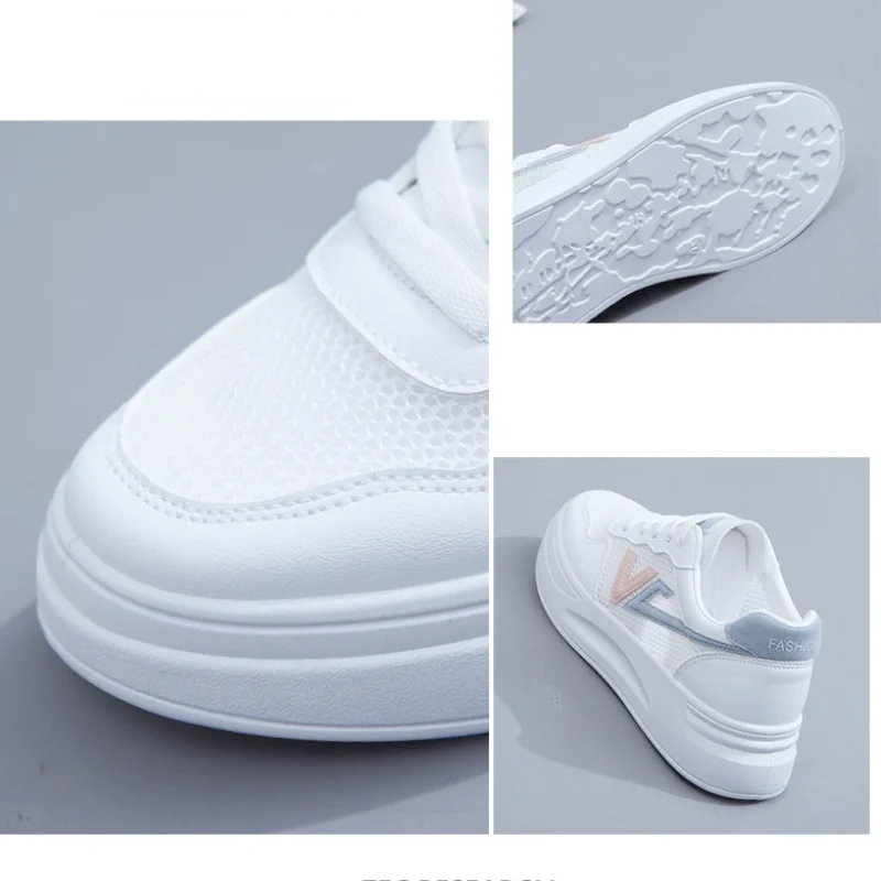 Vulcanized Shoes Sneakers Women Shoes Solid Color Ladies Flat Shoes 2022 Mesh Women's Sports Comfortable Breathable White Shoes