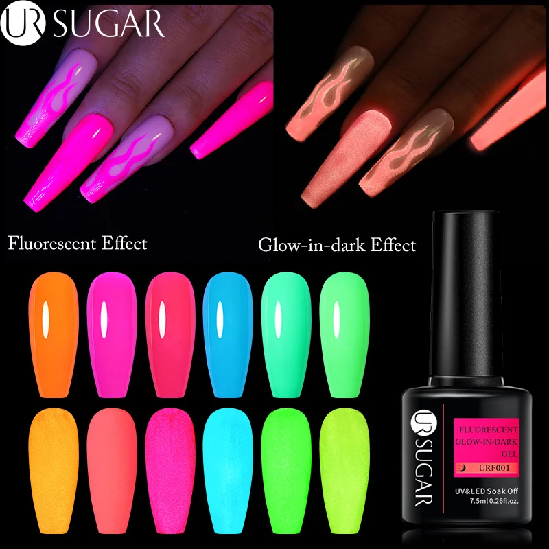 UR SUGAR 7.5ml Neon Luminous Gel Nail Polish Green Fluorescent Glow in Dark Semi Permanent Soak Off UV Gel Nail Art Varnish