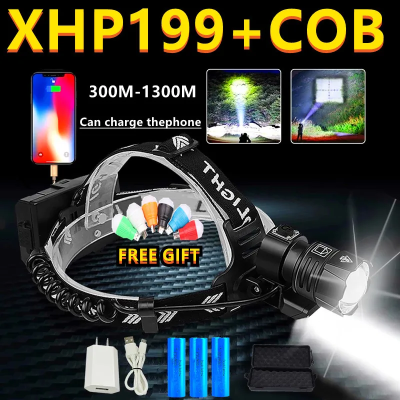 

Супер мощный светодиодный налобный фонарь XHP199 COB, фонарик XHP160, мощный перезаряжаемый налобный фонарь 18650, велосипедный налобный фонарь
