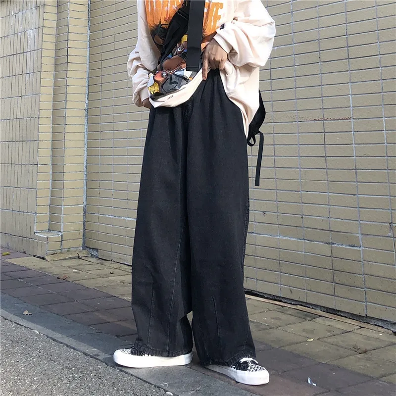 Korean Men Jeans Straight Male Denim Pants Harajuku Man Streetwear Trousers Loose Casual Denim Trouser Black Baggy Pant