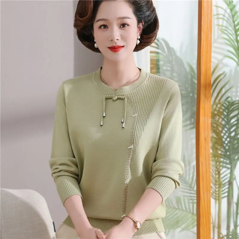 Элегантные вязаные пуловеры в китайском стиле с круглым вырезом женские