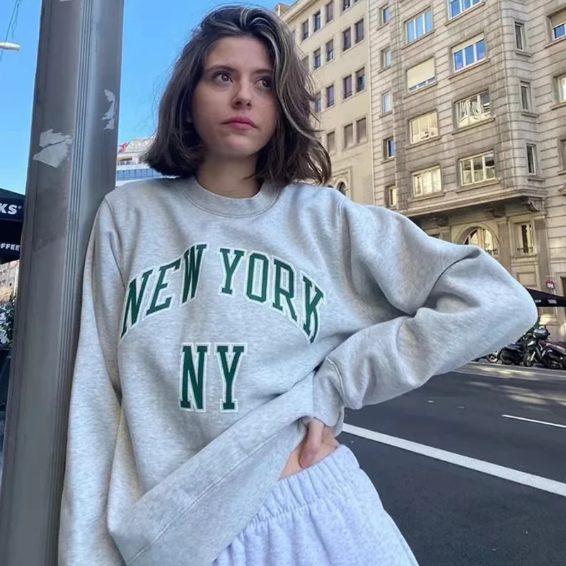 

NEW YORK Print Loose Sweatshirt Women Long Sleeve Autumn New Fashion Streetwear Casual Sports Girls American Style BF Plus Size
