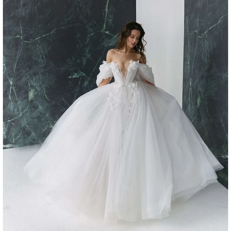 

MANRAY 3D Flower Wedding Dresses for Women 2023 With Detachable Sleeves A Line Wedding Party Dress Sweetheart Bride Dress Custom