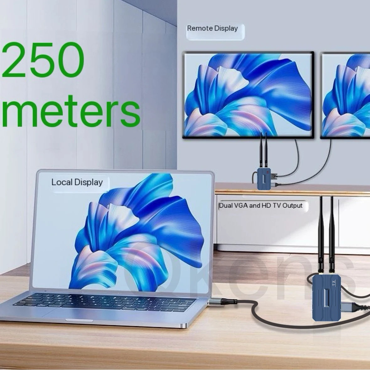 Фото 1080p 4K беспроводной передатчик и приемник видео Rj45 Ethernet-кабель VGA HDMI удлинитель для камеры, ноутбука, ПК к телевизору №3