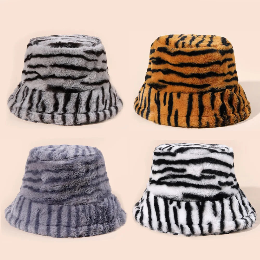 

Top Luxury Faux Fur Bucket Hat Winter Cap Warm Leopard Print Velvet Hats for Women Panama Outdoor Fisherman Hat Caps