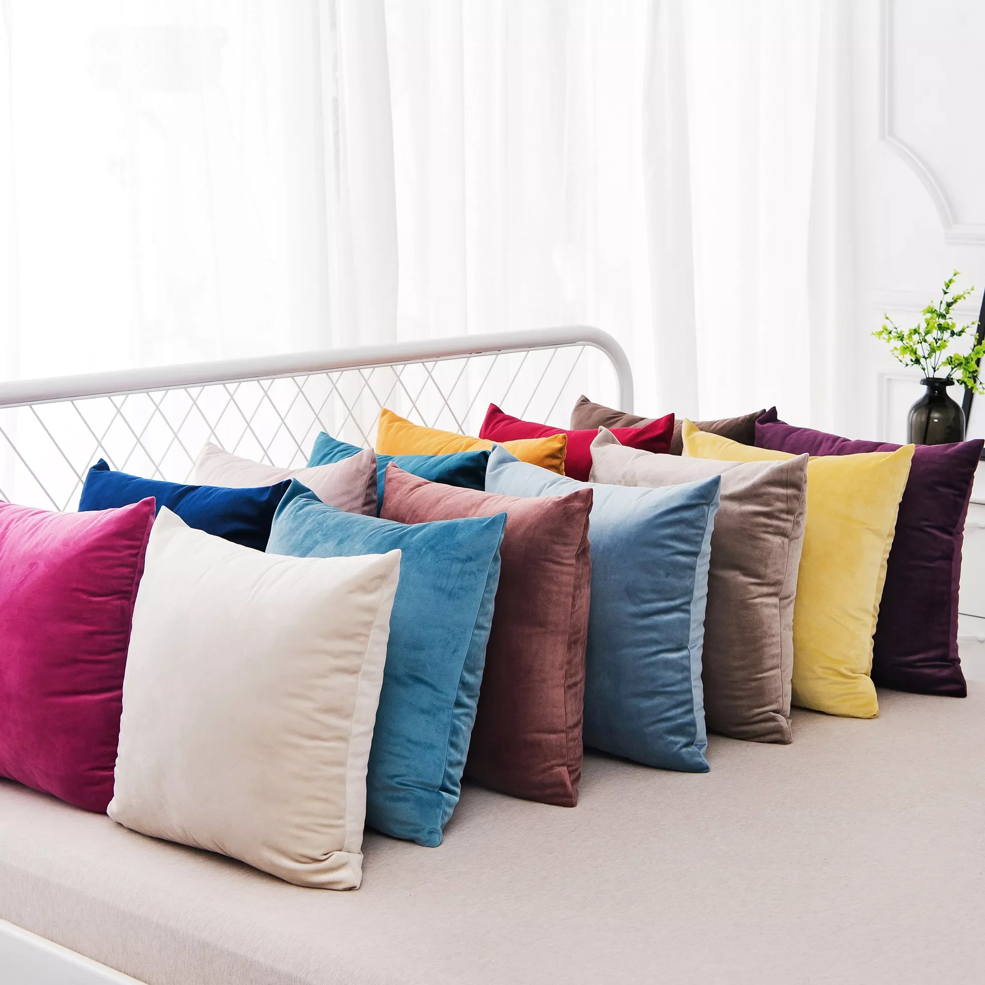 

J Solid Color Velvet Cushion Cover Candy Color Throw Pillow Case For Sofa Car Home Decorative Pillowcase Pillow Cover Decoration