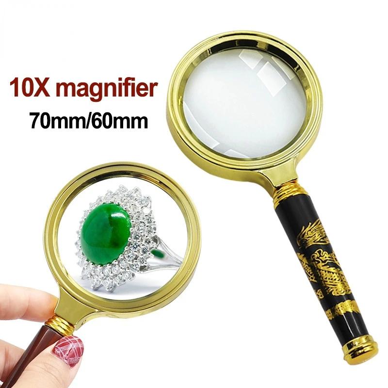 

Handheld Rosewood Magnifier with Handle HD 10 Times Office Reading Magnifying Glass Jewelry Jade Identification Magnifier