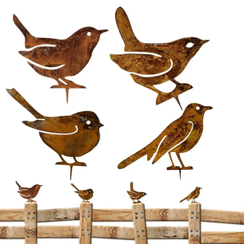 

Metal Birds Yard Decor 4Pcs Rusty Iron Art Bird Figurines Statue Standing Metal Bird Yard Art Sculpture Bird Figurine Outdoor