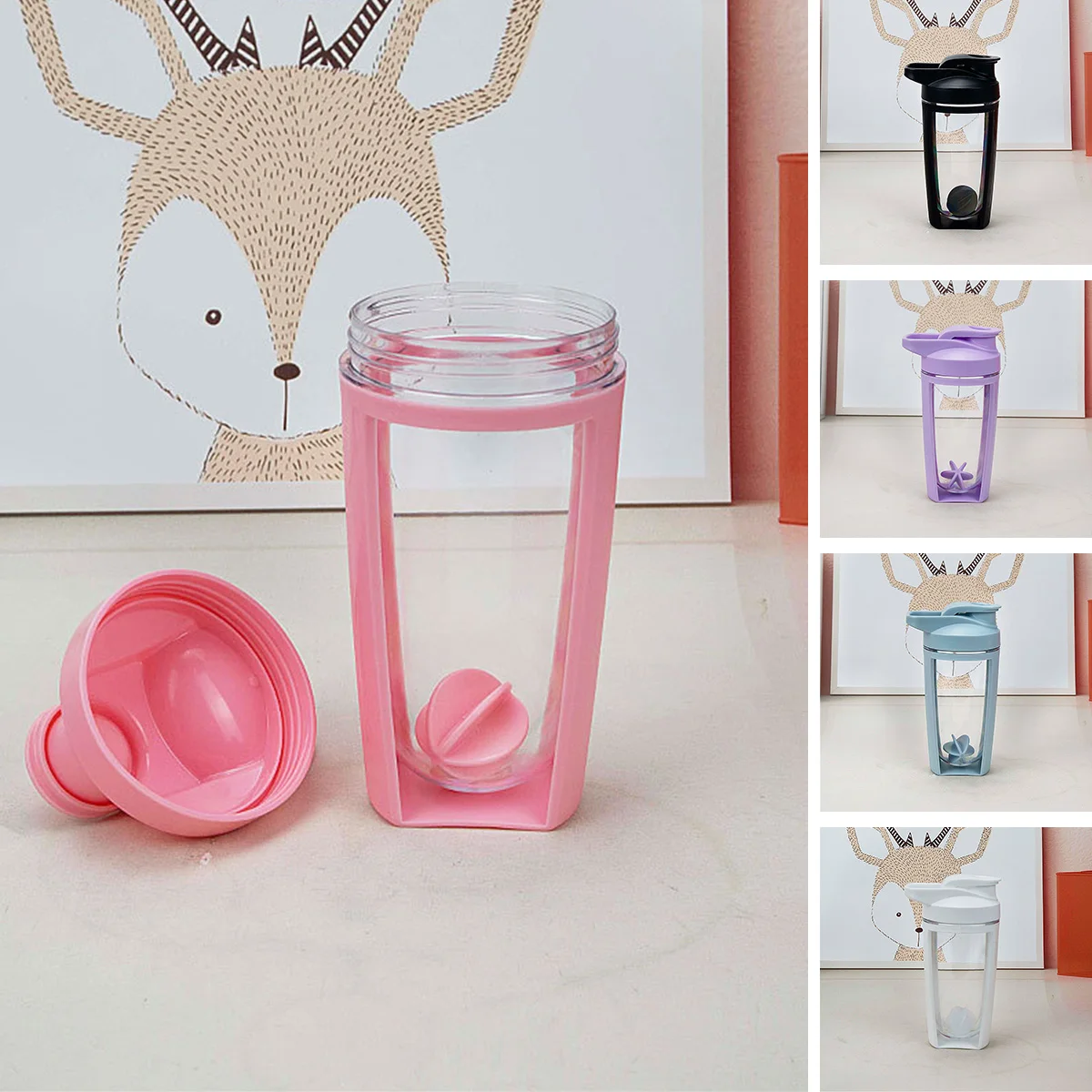

Shaker Bottle Protein Shaker Cup Airtight Portable Shaker Bottle 600ml Leak-Proof Sports Bottle with Mixer Double Wall Gym