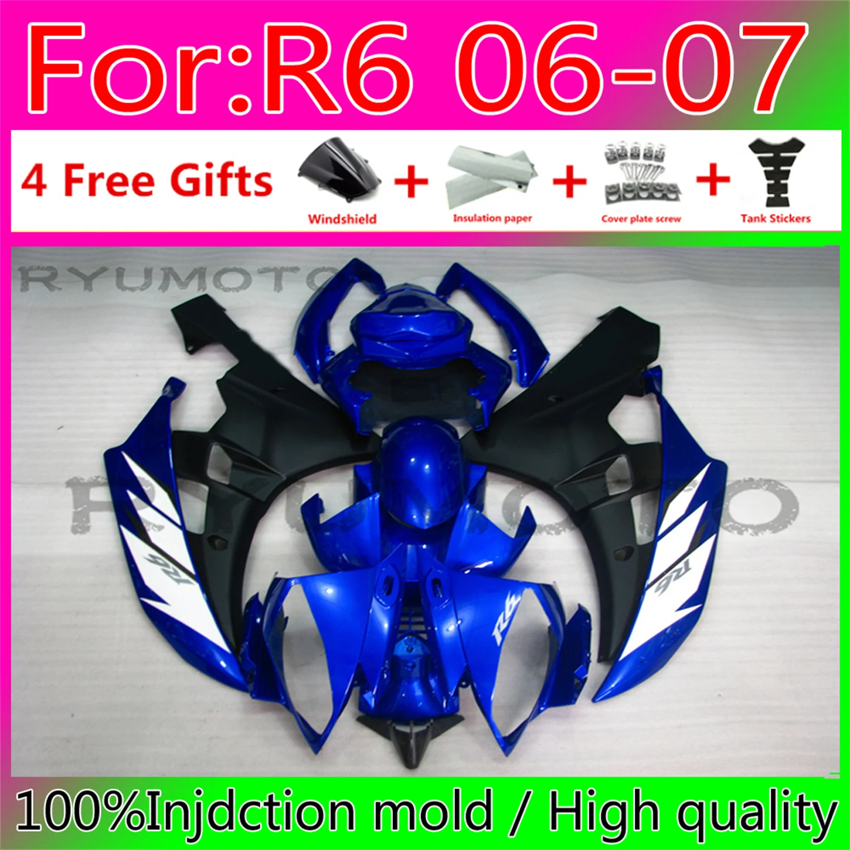 

New Injection Mold YZF R6 06 Motorcycle Fairing bodywork Kits YZF600 R6 07 Abs for YAMAHA YZFR6 2006 - 2007 bule