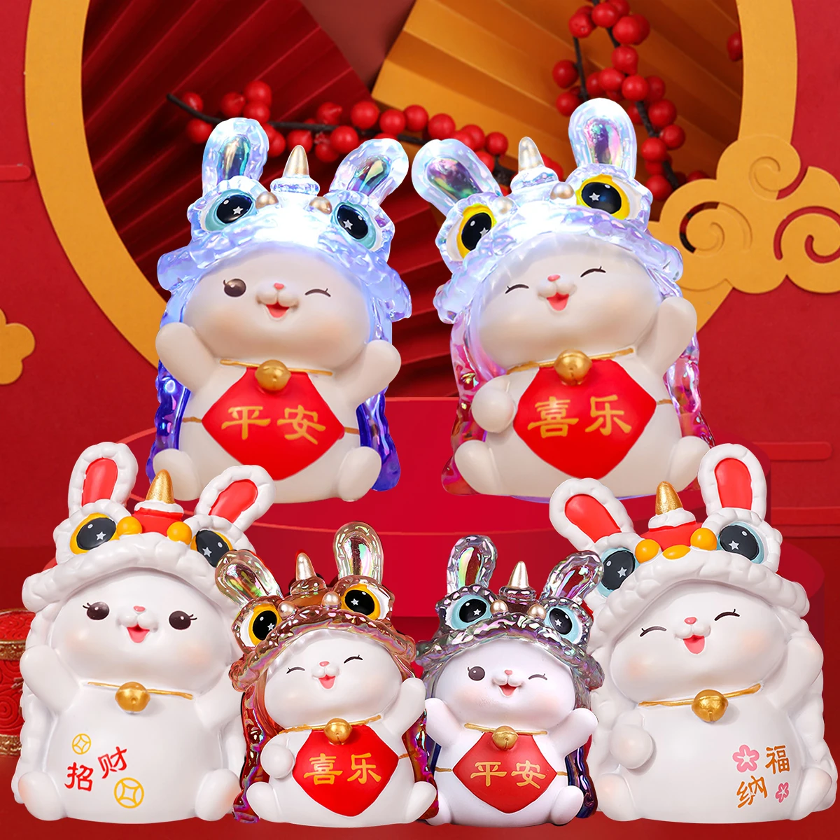 

Miniature Cute Rabbit Figurines Chinese Zodiac Lucky Bunny Statue for New Year Spring Festival Home Decor Car Accessories