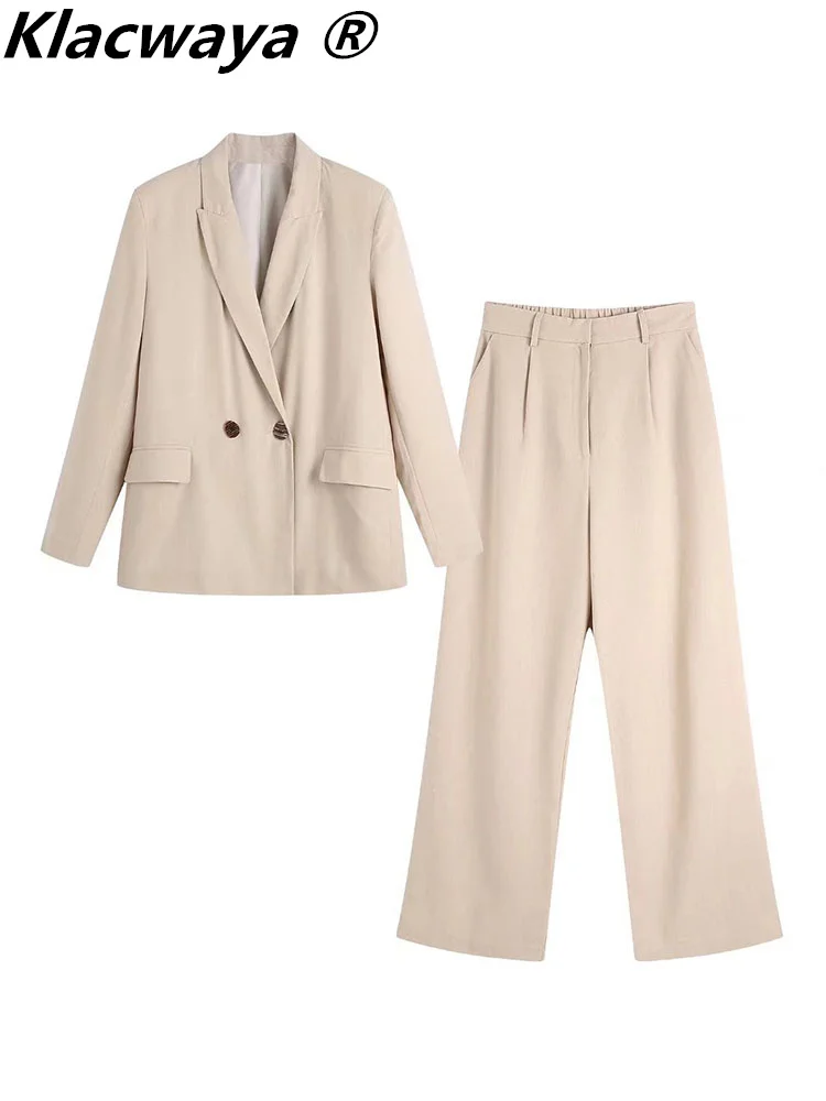 

Klacwaya Blazer Set Woman 2 Pieces Trouser Suits For Women Office Suit Ladies Linen Suit Casual Blazers Woman