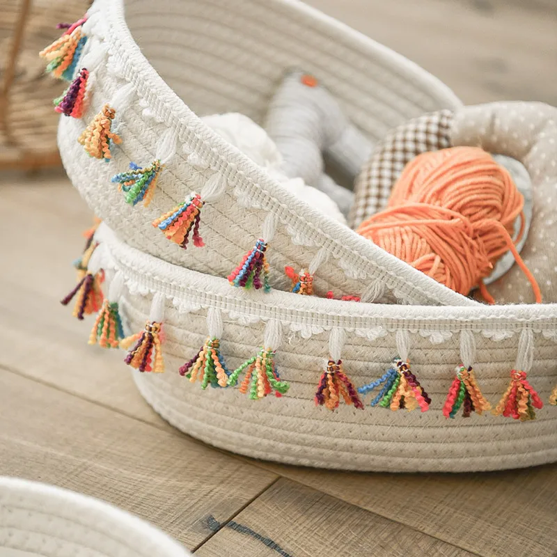 

Корзина из хлопкового шнура, веревочные корзины, тканевый поднос, корзина для фруктов, корзина для игрушек и собак, круглая открытая корзина...