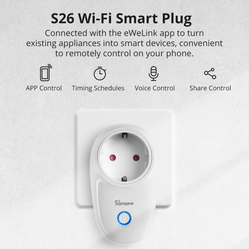 Sonoff S26R2 Wi-Fi Smart Socket DE/BR/FR/IL Модуль умной вилки Дистанционное управление через