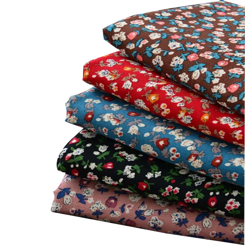

100% Viscose Pastoral Brown Blue Black Small Maroon Khaki Pink Flower Fabric Thin Soft Smooth for Summer Dress Blouse Nightdress