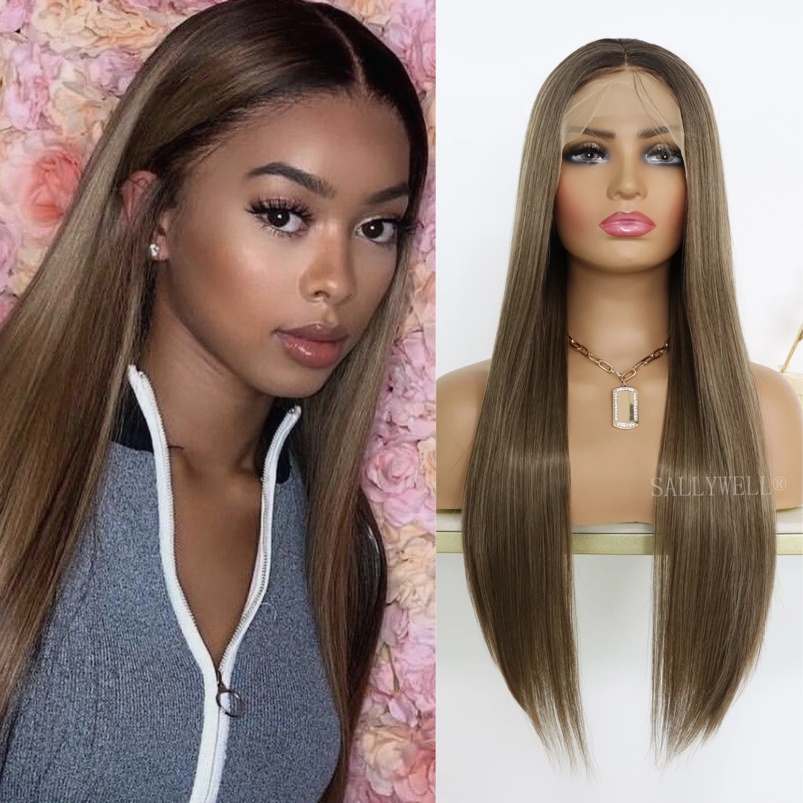 

Коричневый синтетический парик на сетке спереди, длинный прямой парик на сетке спереди для женщин, термостойкие волоконные парики на сетке ...