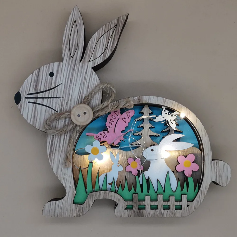 

New Easter Decoration For Home Wooden Easter Bunny Led Light Easter Craft Easter Rabbit Ornament Decor Easter Egg Decor Lamp