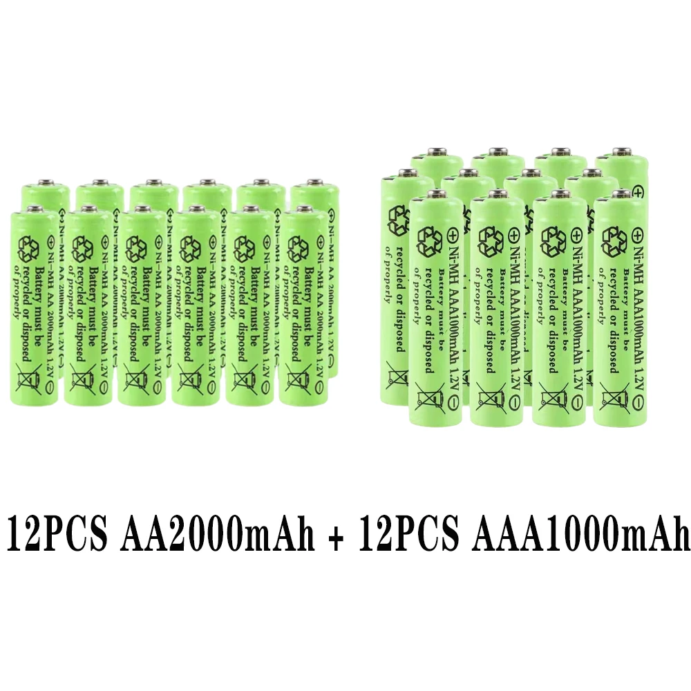 

12PCS AAA1000mAh/12PCS AA 2000mAh aa aaa 1.2V 1.5V Rechargeable Battery 3A 2A