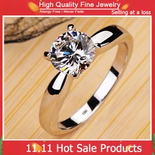 Classic Luxury 18K White Gold Color Ring Solitaire 2CT Zirconia Diamant Wedding Band Fashion Accessories Gift Jewelry for Women