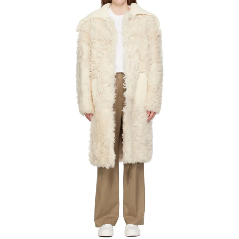 

Sheepskin coat for women 2023 Winter Knitted Panel Long Women's Trench Coat 100% Sheepskin Lamb Fleece Integrated Thick coat y2k