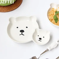 cute creative cartoon grid plate bear small plate for baby dinner animal table cookie plate with soaking saucer snack tray decor
