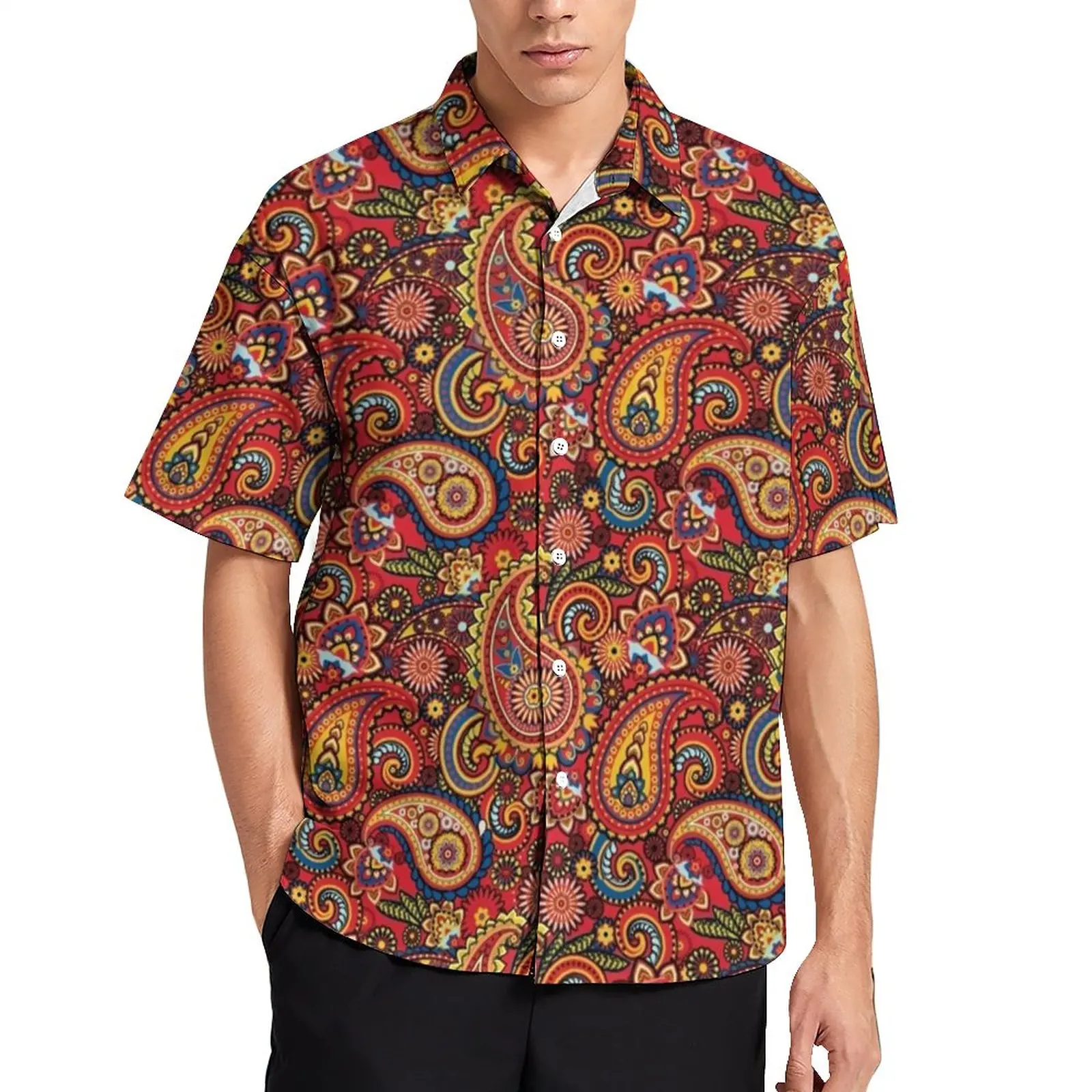 

Classic Mod Paisley Beach Shirt Retro Floral Print Summer Casual Shirts Men Retro Blouses Short Sleeve Design Tops Plus Size 4XL