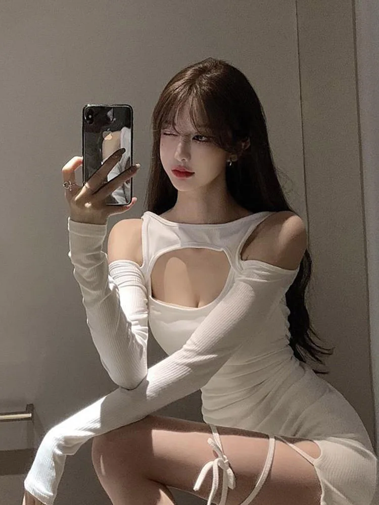 Женское мини-платье на шнуровке Осеннее облегающее короткое платье с длинным