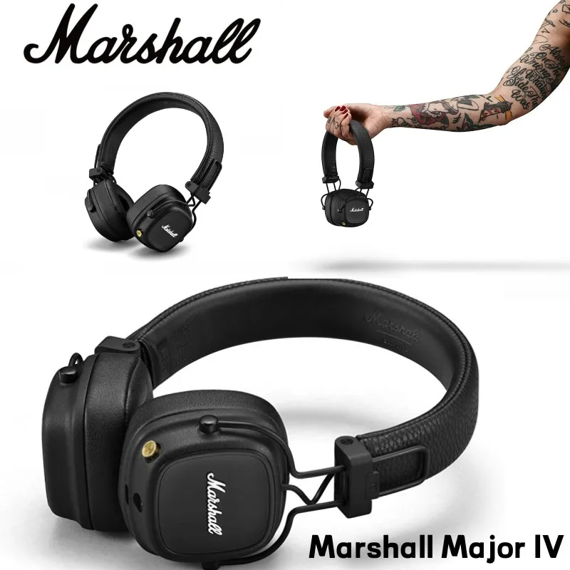

Marshall Major IV On-Ear Bluetooth Headphones Black/Brown Classic Earphones Deep Bass Foldable Pop Rock retro Music mic Headset