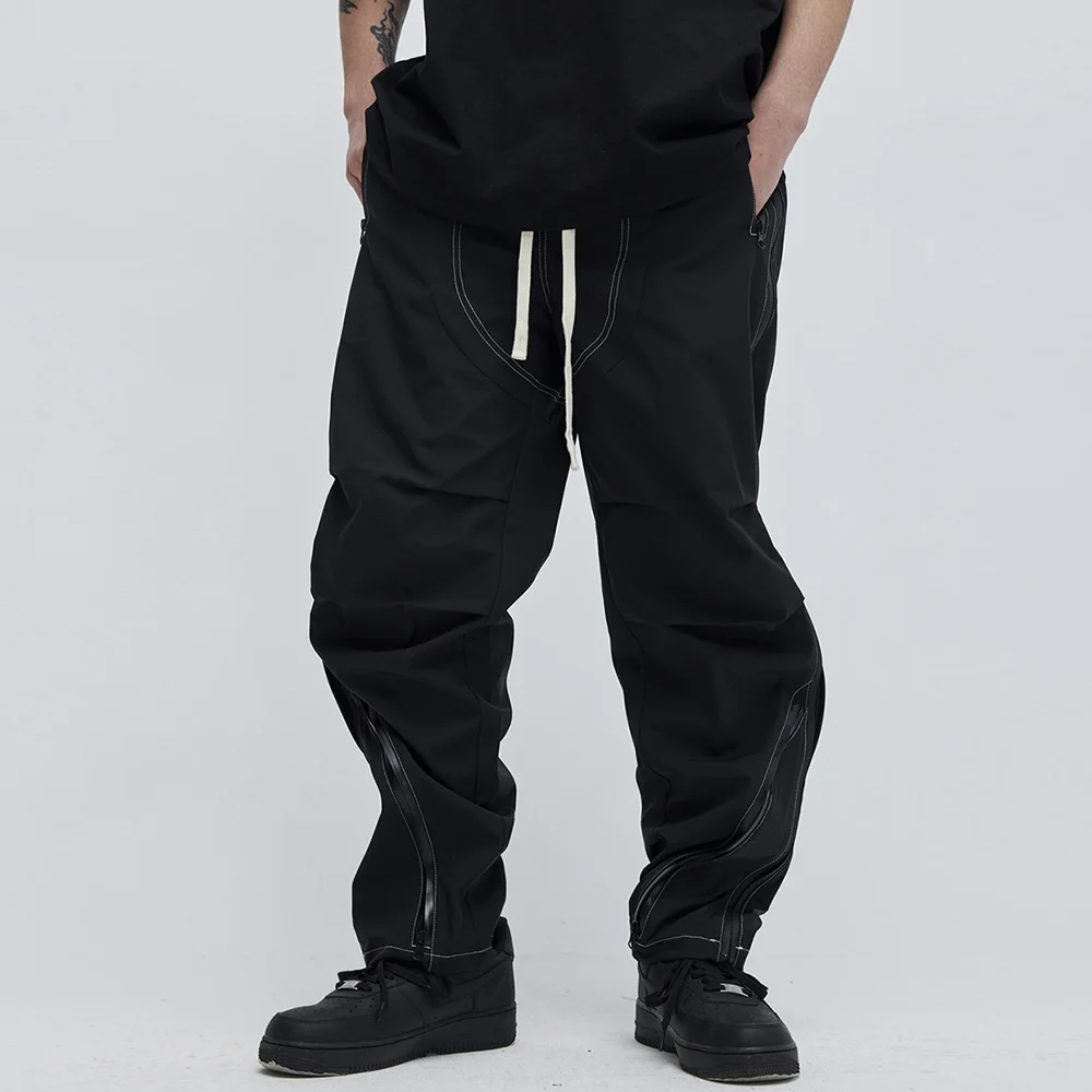 

Y2K Zipper Decorate Pocekts Vibe Style Baggy Casual Track Pants Men's Harajuku Hip Hop Loose Overalls Oversized Cargo Trousers