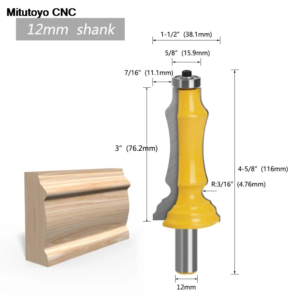

1Pcs 1/2" 12mm Shank Milling Cutter For Wood Door Window Line Casing Router Bit Woodworking Tools Bit Tungsten Cobalt Alloy