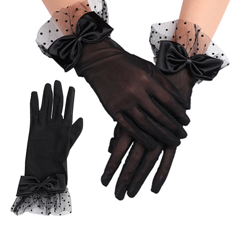 

Japanese Soft Girl Black White Lace Gloves Girl Gothic Lolita Mesh Bow Flower Lace Gloves Sweet Wristband Maid Cosplay Jewelry