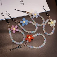 short hand beaded frosted flower bead pendant mobile phone lanyard wrist pendant hand held chain colorful ball anti lost sling
