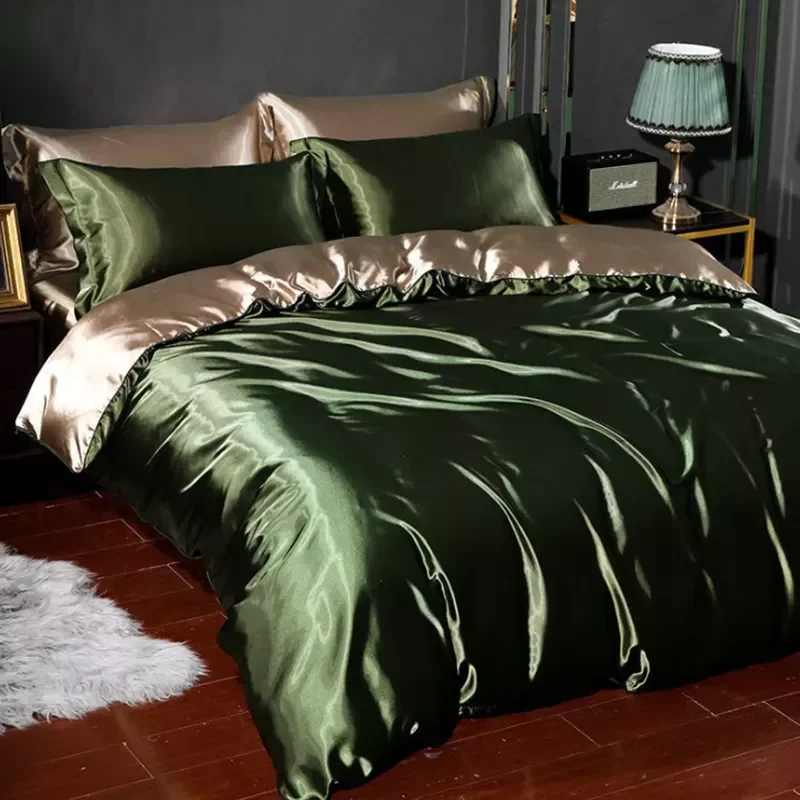

Bedding Set Nordic For Home Twin Size Silk Fabrics Sexy Two Person Quilt Covers White Green Gray Sjtcl02