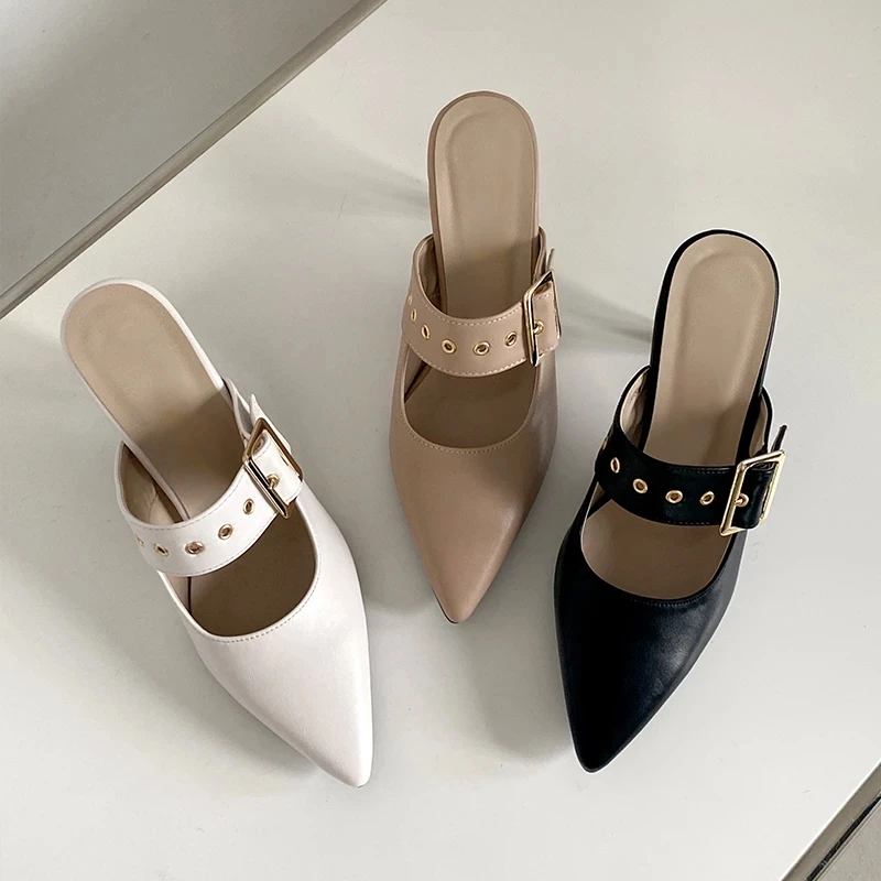 

Pointed High Heels Women's Shoes Thin Heels Sandals Women's Summer Buckle Shallow Mouth Baotou Slippers Women