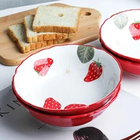 strawberry ceramic bowl 6 5 inch porcelain cereal bowls fruit salad bowl breakfast dessert bowl for rice pasta noodle400ml %ec%8b%9c%eb%a6%ac%ec%96%bc%eb%b3%bc