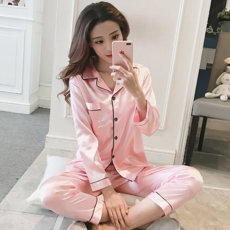 

Silk Pajamas Women Solid Cute Pajamas for Women Summer Nightwear Pajama Two Piece Set Satin Silk Pyjamas Loungewear Ropa Mujer