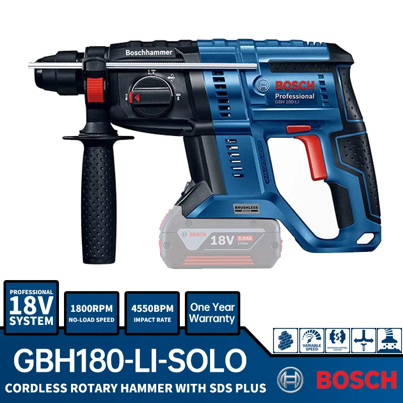 BOSCH Brushless Electric Hammer Drill GBH180 18V Cordless Lithium Electric Impact Puncher Rotary Tools Construction Impact Drill
