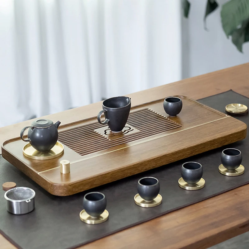 

Gong Fu Serving Tea Trays Table Luxury Drainage Chinese Tea Trays Wooden Party Bandeja Para Cha Office Accessories WK50TT