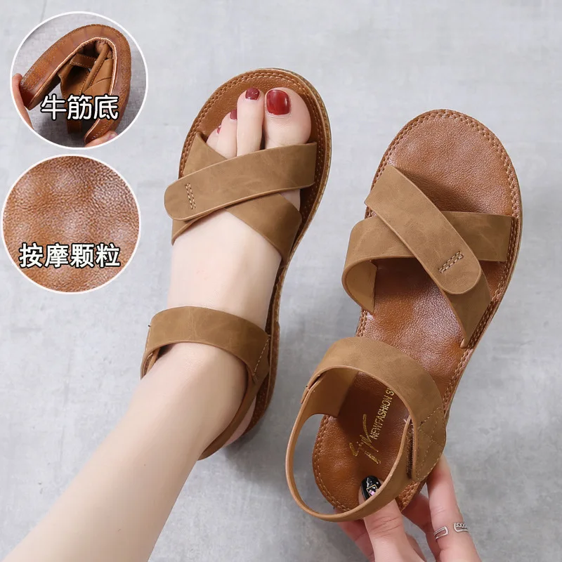 

2022 Summer Sandals for Women Flat Shoes Women Sandalias Mujer Ankle Strap Beach Shoes Soft Women's Shoes Casual Ladies Shoes