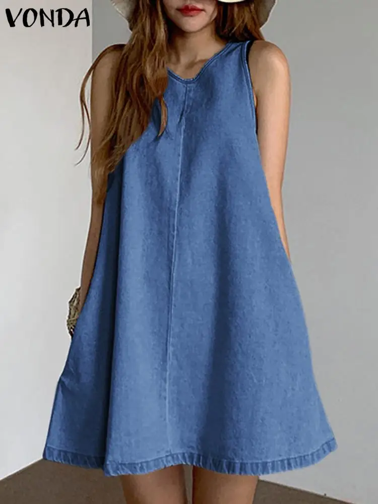 Джинсовое платье VONDA 2023 женское летнее мини-платье сексуальный пляжный