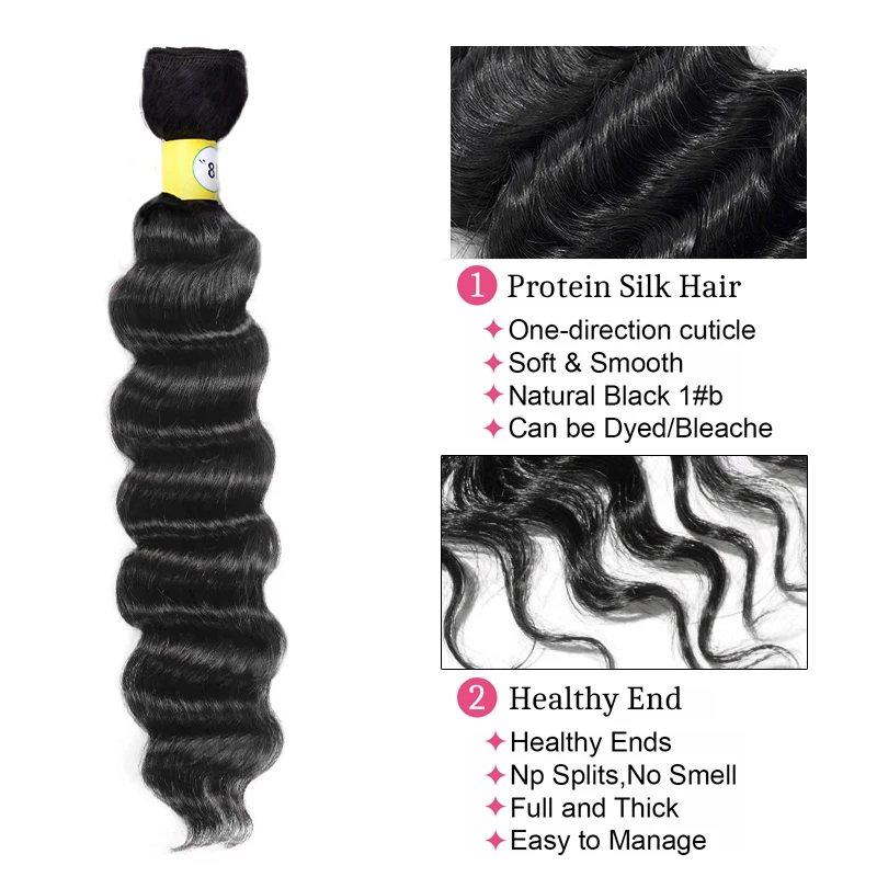 Deep Wave Hair Bundles with T Part Lace Closure 1B# Heat Resistant Synthetic Weave Bundles with Lace Closure Extensions Women