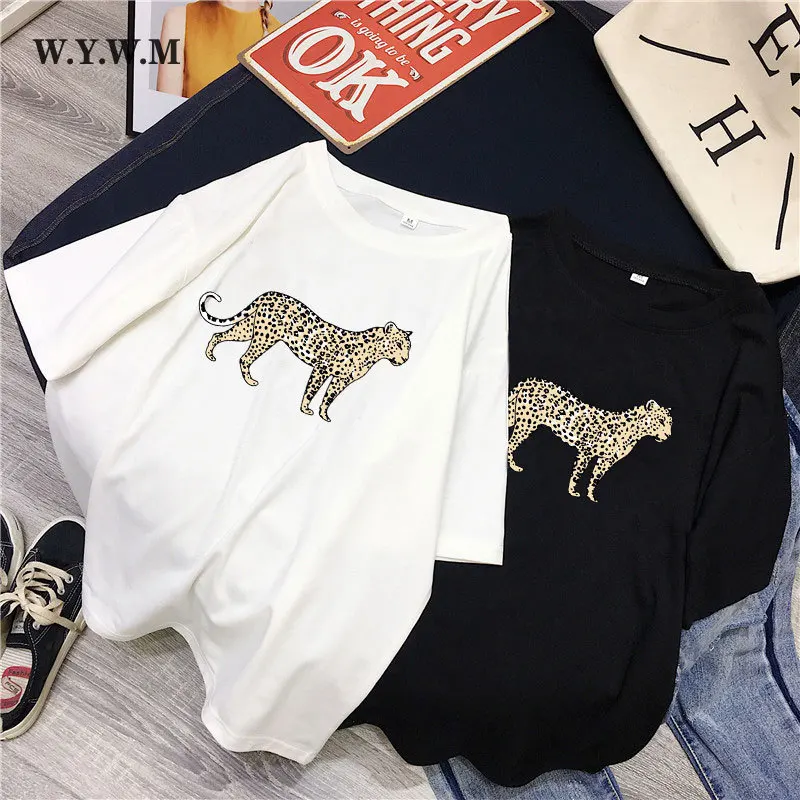 

WYWM 2021 Summer Classic Leopard Printed T Shirt Women Casual Harajuku Graphic Clothes Loose Vintage Short Sleeve Female Tops