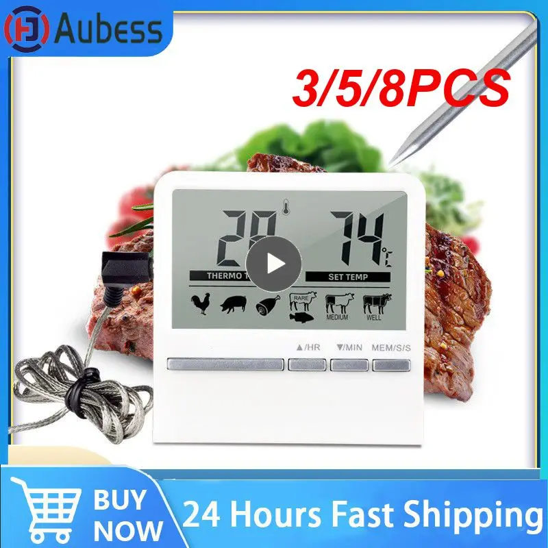 

3/5/8PCS Digital BBQ Cooking Oven Thermometer Meat Kitchen Food Temperature Meter For Grill Timer Function With Stainless Steel