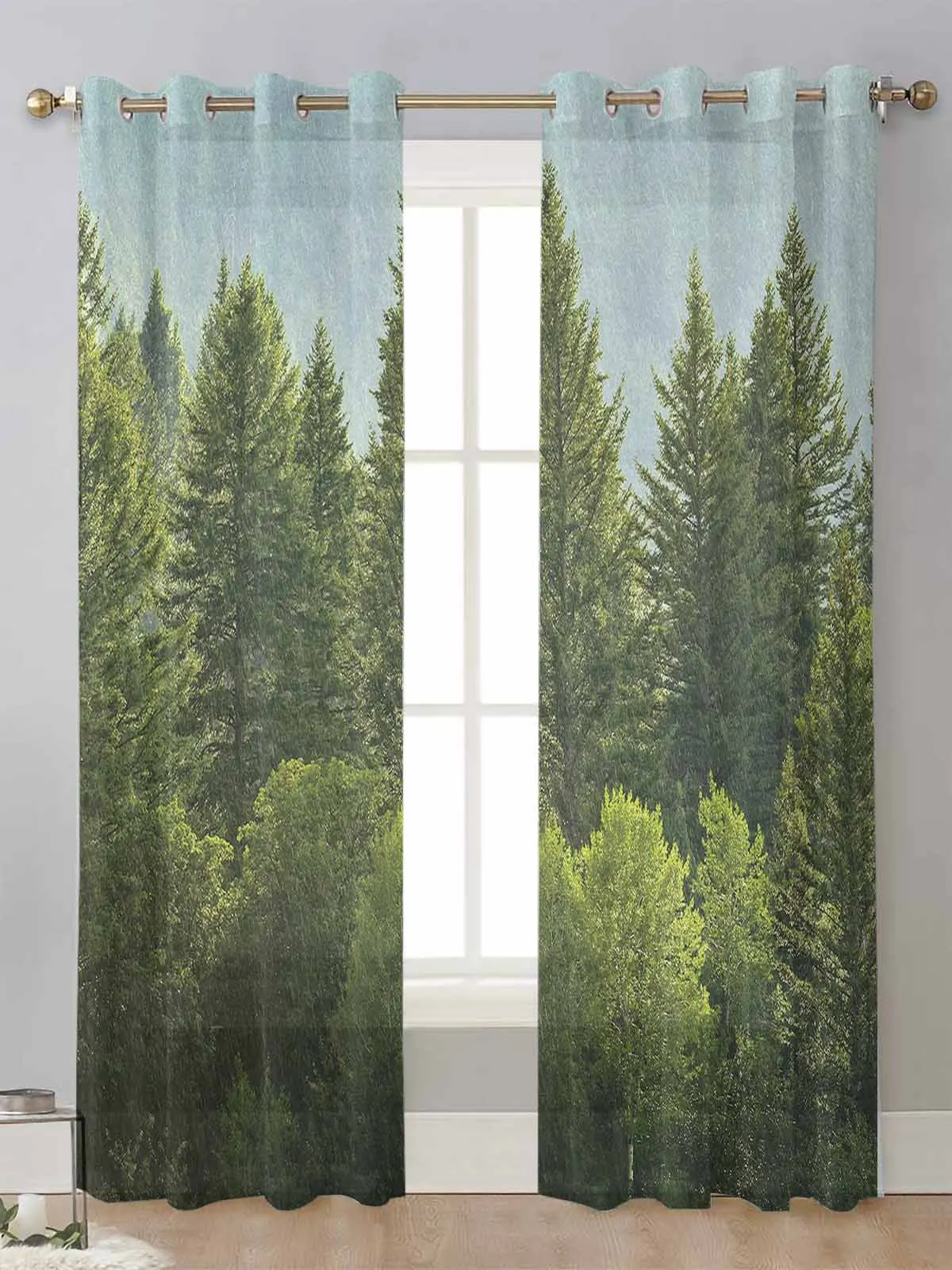 

Green Pine Forests And Rain On Hillsides Sheer Curtains For Living Room Window Voile Tulle Curtain Cortinas Drapes Home Decor