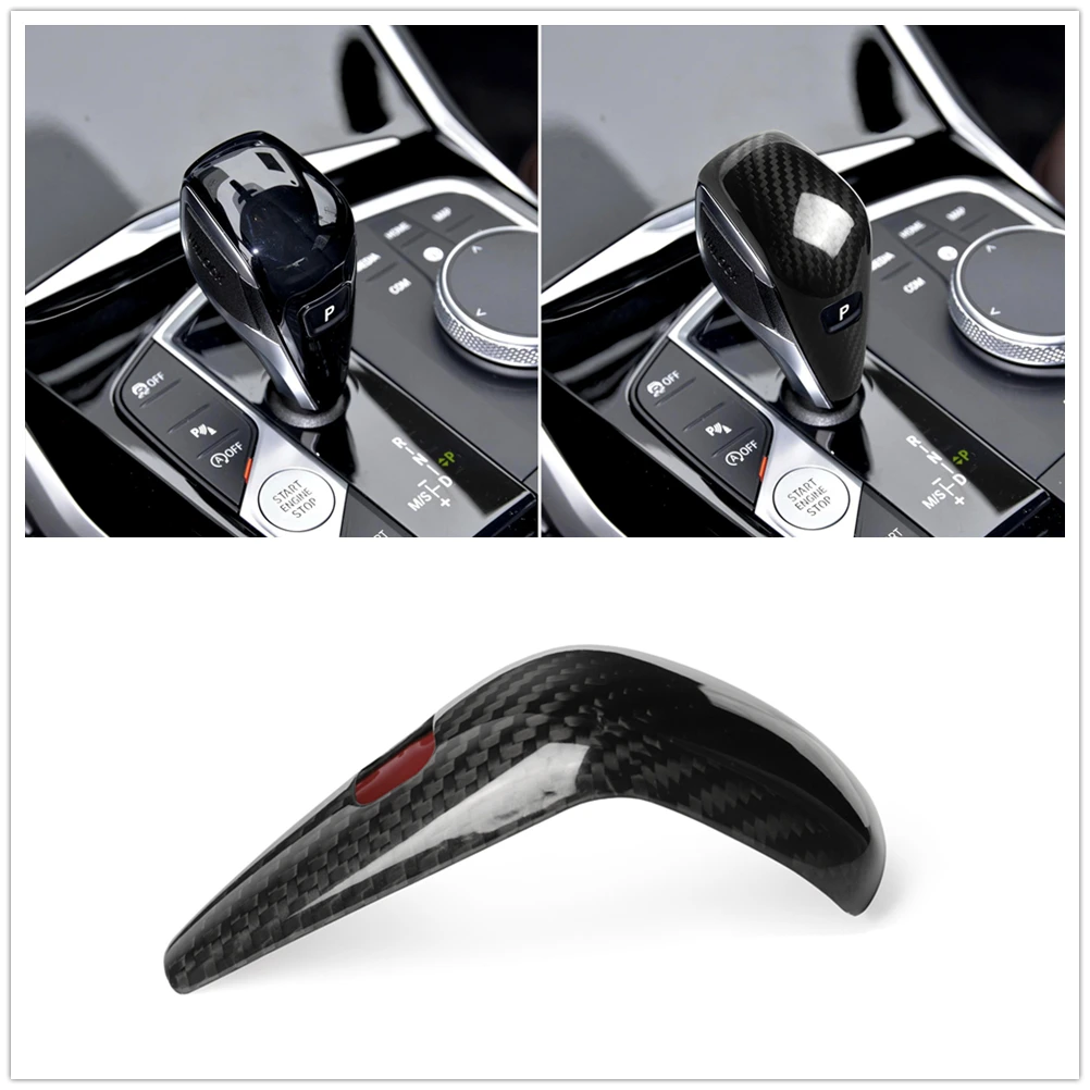 

Real Carbon Fiber Car Gear Lever Shift Head Knob Cover Shell Pull Shifter Paddle Case Cap Strip For BMW 3 Series G20 2019-2020