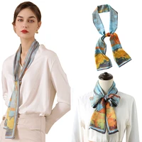 chenkio long silk scarf womens 2022 spring polka dot silk scarf printing simulation silk streamer small neck scarf hair scarf