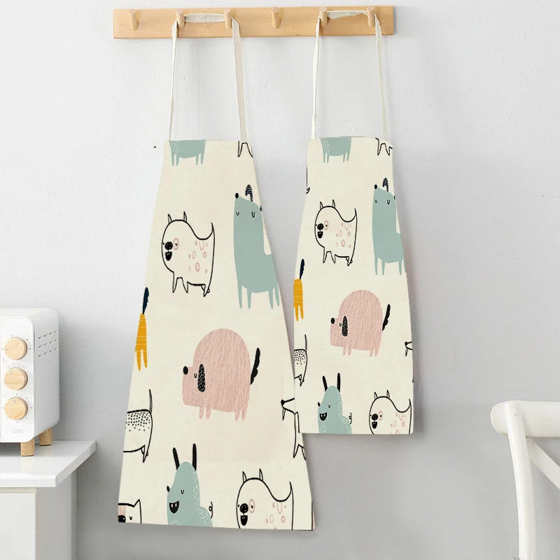 

Beauty Kitchen Universal Animal Print Apron Home Cleaning Cotton Linen Home Cooking Baking Adult Bib Nail Shop Washable