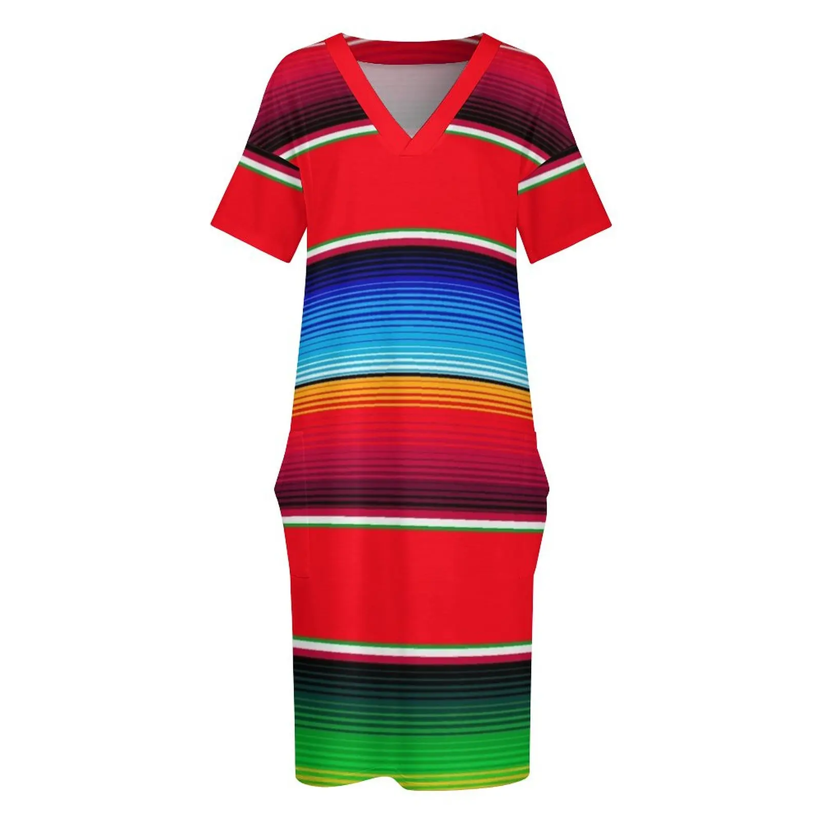 Традиционное мексиканское серапе в красном платье с карманами вечернее женское