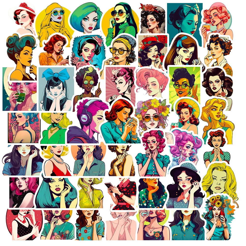 

10/30/50pcs Vintage Pop Style Fahion Girls Stickers Laptop Skateboard Luggage Phone Notebook Waterproof Sticker Kids Classic Toy